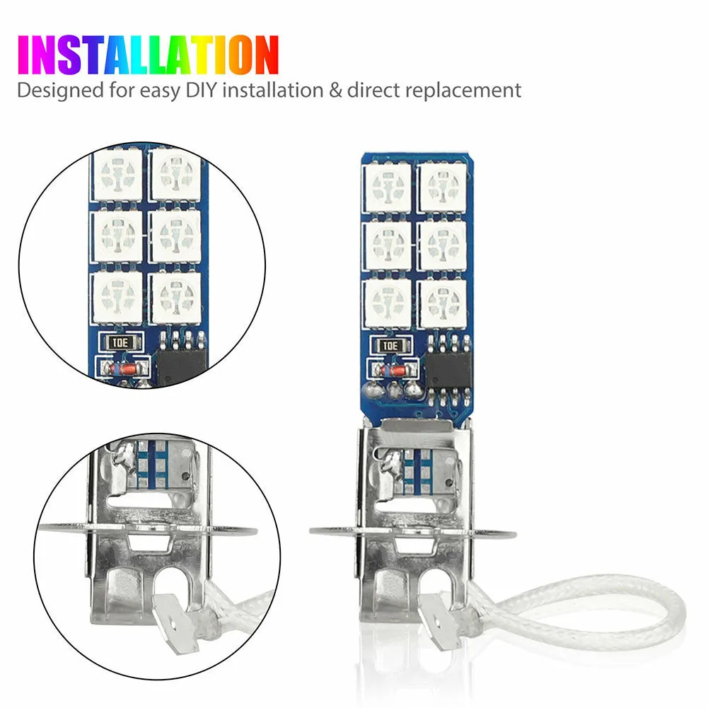 1 Pair Car Led Lights H1 H3 880 881 5050 12smd Rgb Colorful