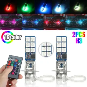 1 Pair Car Led Lights H1 H3 880 881 5050 12smd Rgb Colorful