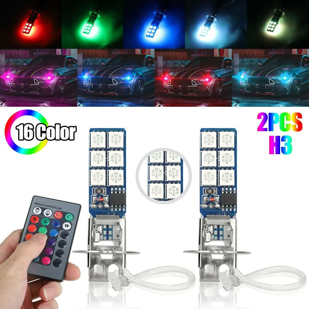 1 Pair Car Led Lights H1 H3 880 881 5050 12smd Rgb Colorful