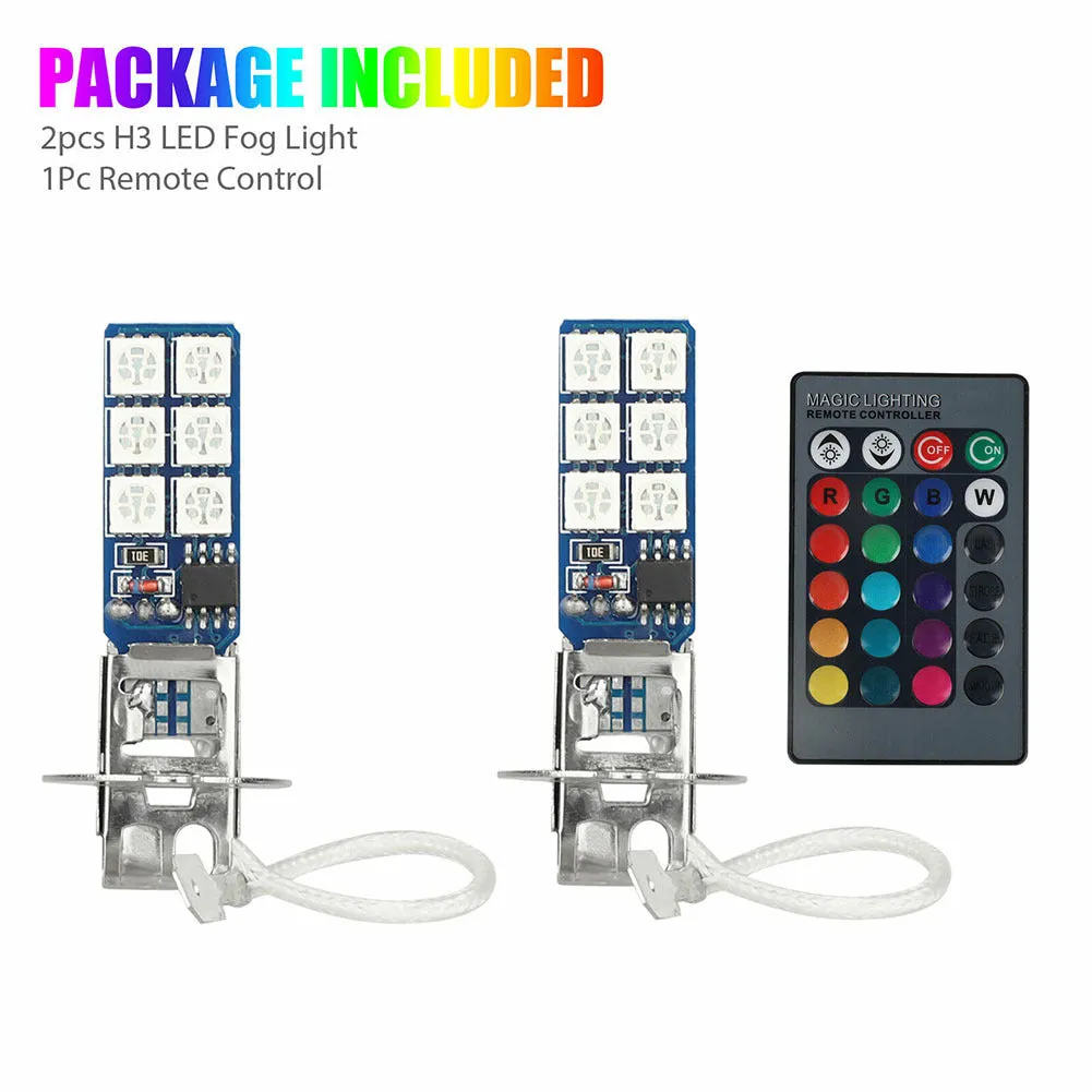 1 Pair Car Led Lights H1 H3 880 881 5050 12smd Rgb Colorful