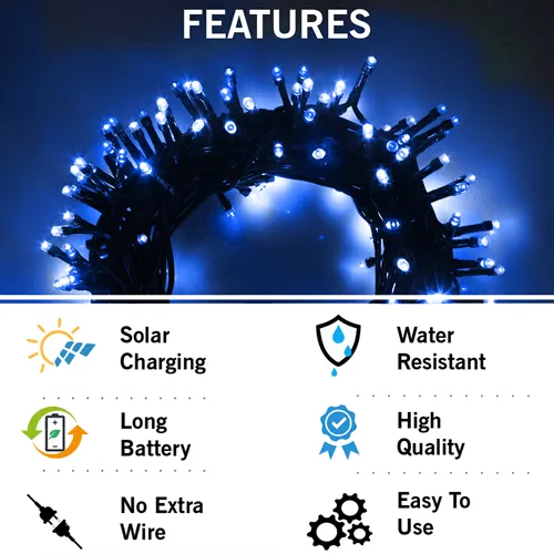 100 LED Solar Blue String Light