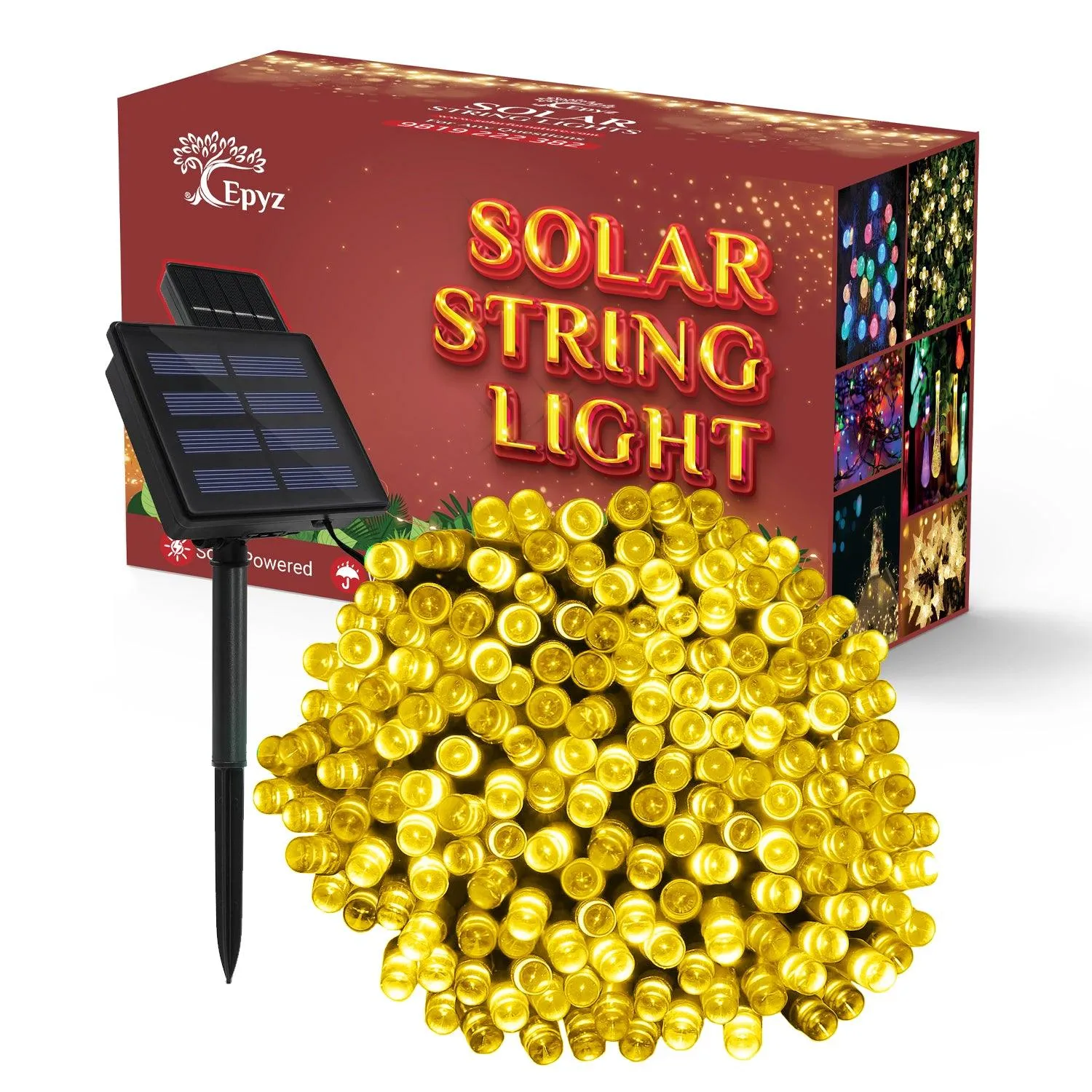 100 LED Solar Yellow String Light
