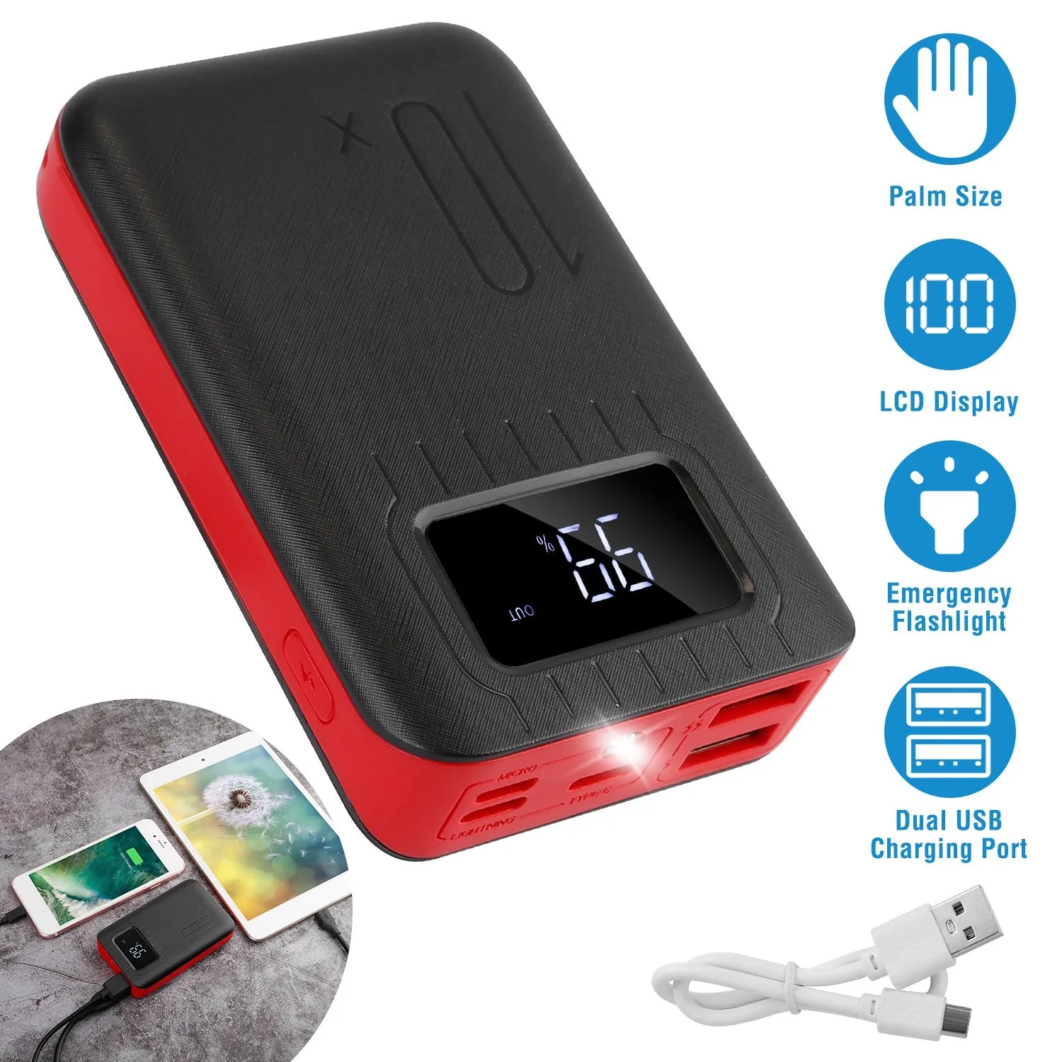 10000 mAh Portable Powerbank Dual USB Charger Port with LCD Display