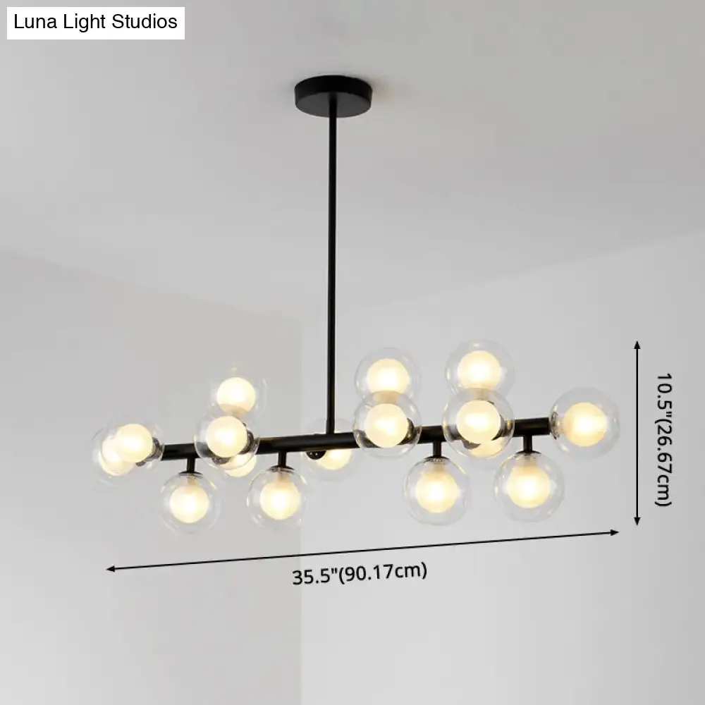 16-Light Modern Black Island Pendant - Spherical Glass Ceiling Light for Dining Table