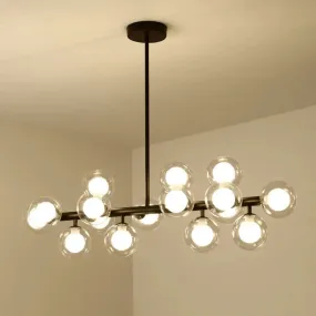 16-Light Modern Black Island Pendant - Spherical Glass Ceiling Light for Dining Table