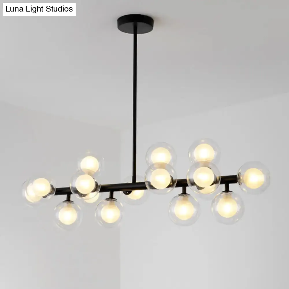 16-Light Modern Black Island Pendant - Spherical Glass Ceiling Light for Dining Table