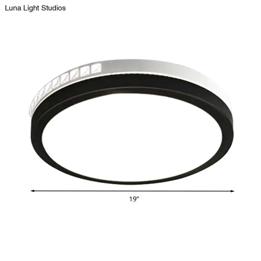 16"/19" W LED Round Flush Mount Lamp Black Crystal Ceiling Fixture with Warm/White/3 Color Light