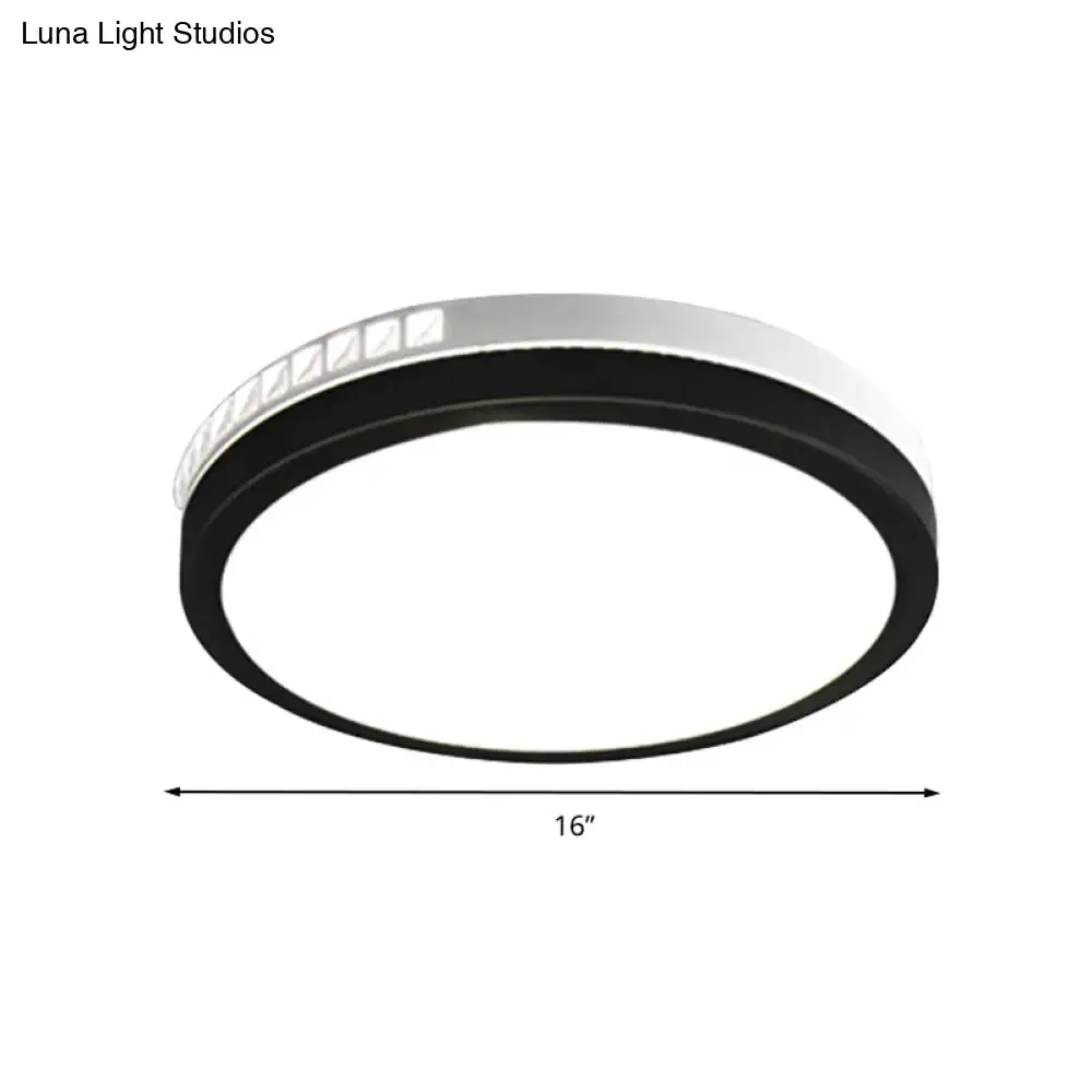 16"/19" W LED Round Flush Mount Lamp Black Crystal Ceiling Fixture with Warm/White/3 Color Light