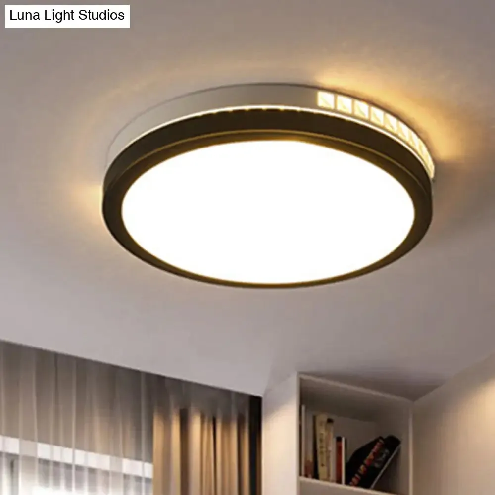 16"/19" W LED Round Flush Mount Lamp Black Crystal Ceiling Fixture with Warm/White/3 Color Light