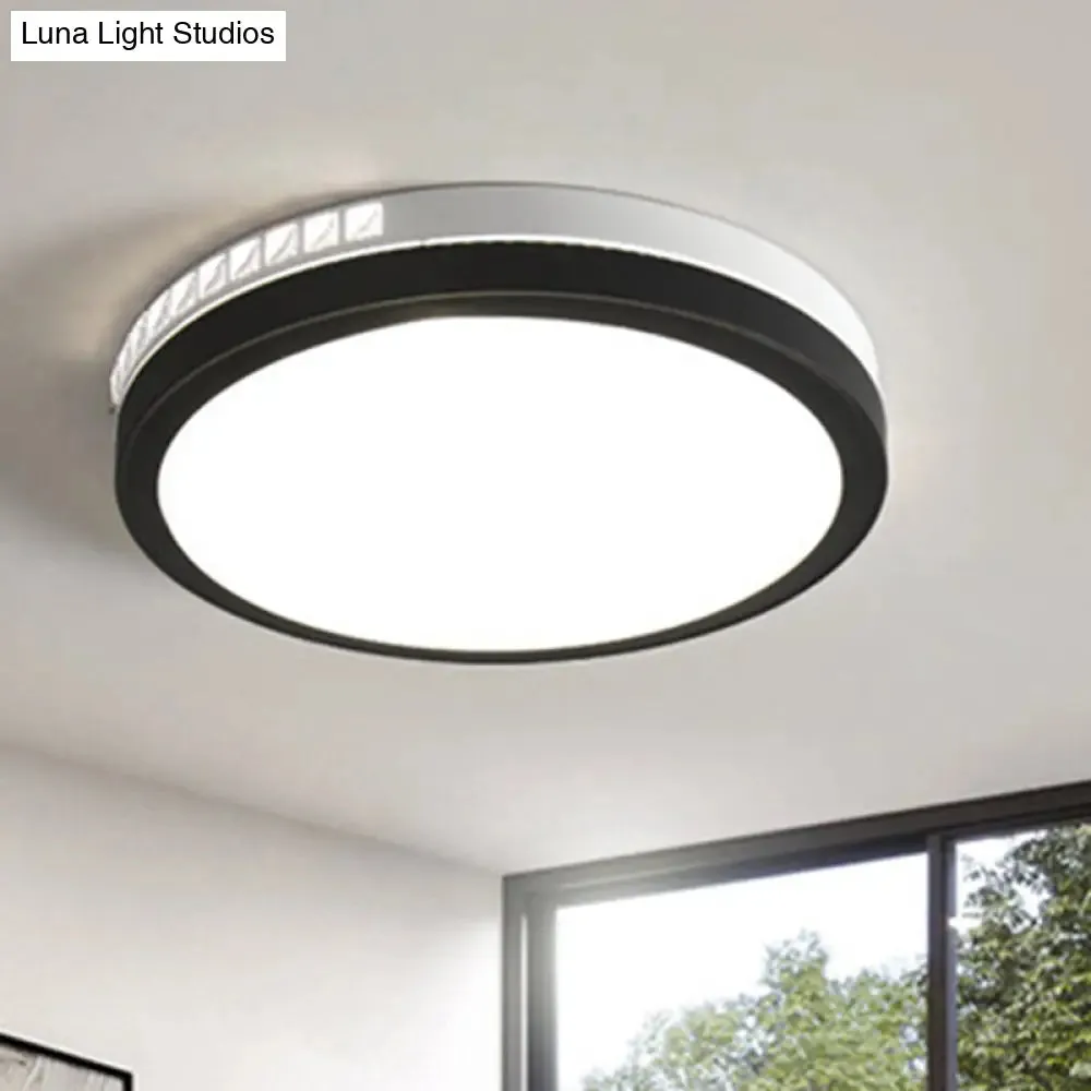16"/19" W LED Round Flush Mount Lamp Black Crystal Ceiling Fixture with Warm/White/3 Color Light