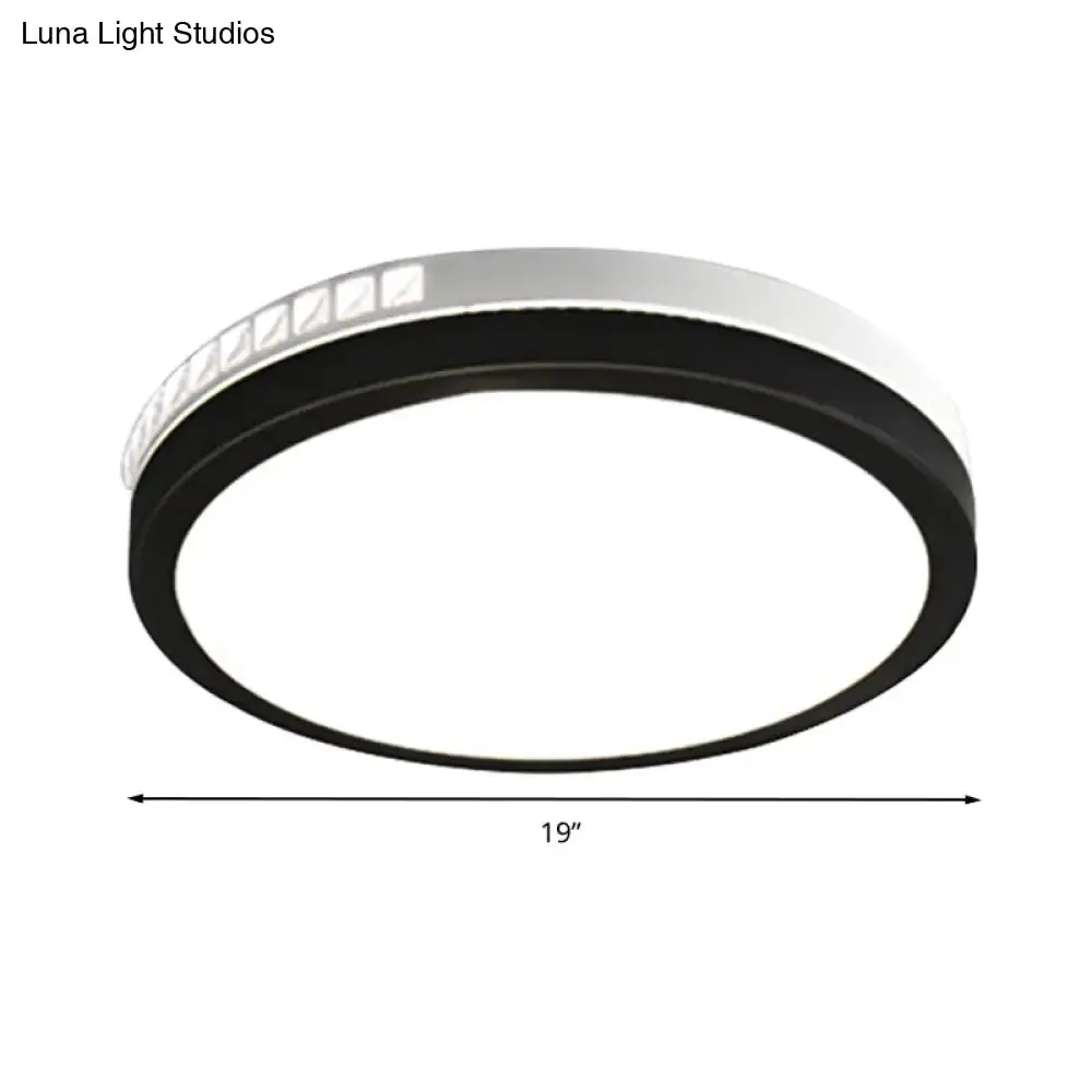 16"/19" W LED Round Flush Mount Lamp Black Crystal Ceiling Fixture with Warm/White/3 Color Light