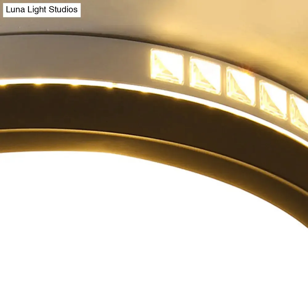 16"/19" W LED Round Flush Mount Lamp Black Crystal Ceiling Fixture with Warm/White/3 Color Light