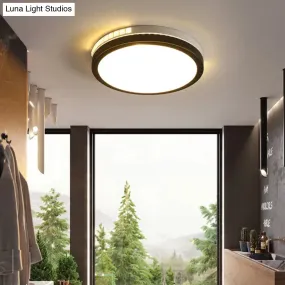 16"/19" W LED Round Flush Mount Lamp Black Crystal Ceiling Fixture with Warm/White/3 Color Light