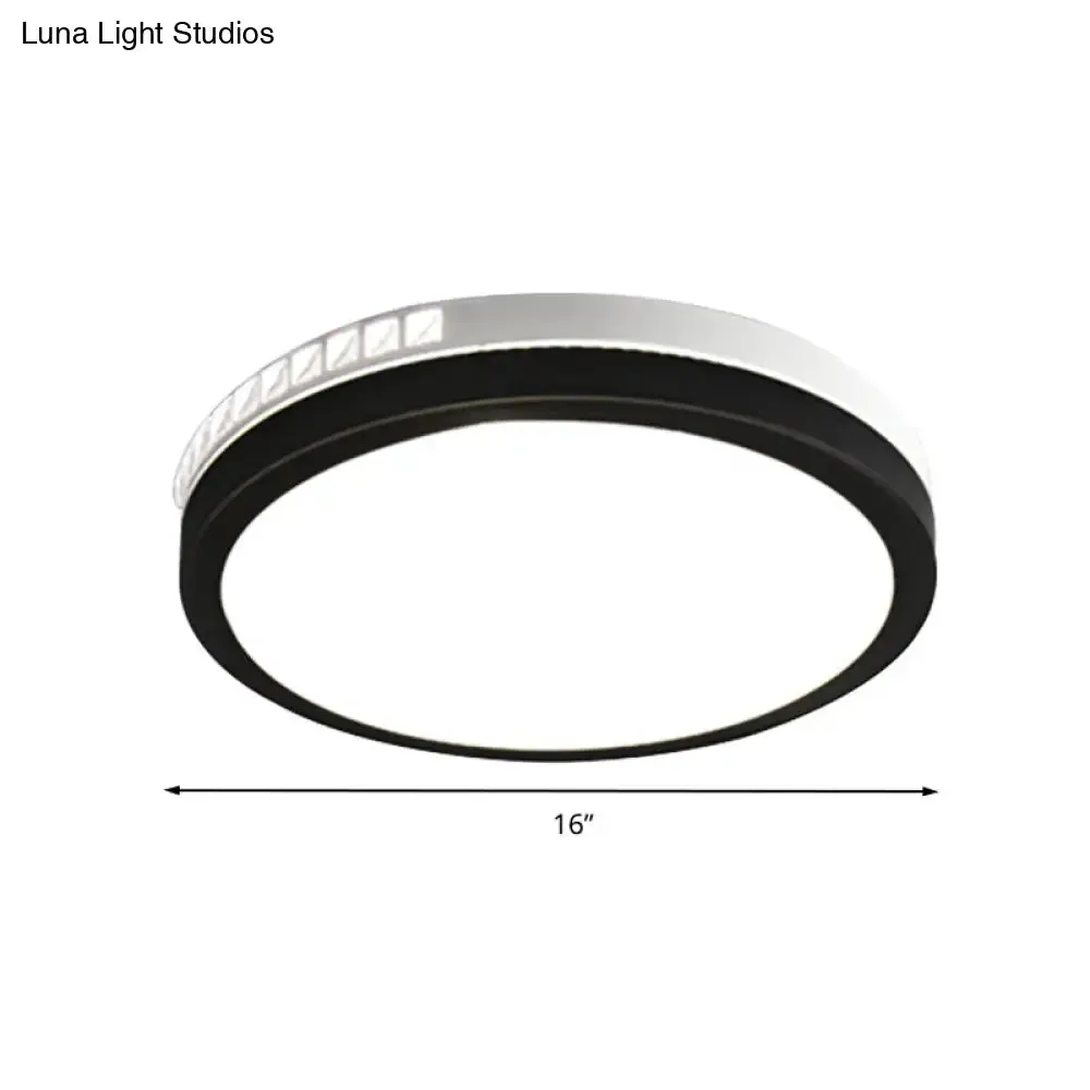 16"/19" W LED Round Flush Mount Lamp Black Crystal Ceiling Fixture with Warm/White/3 Color Light