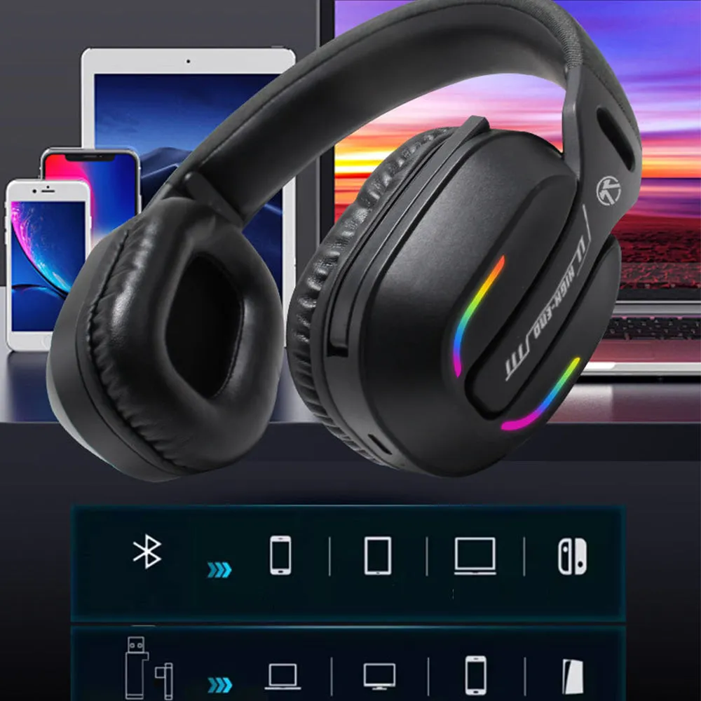2.4GHz Wireless Gaming Headphone Bluetooth RGB Game Headset for PC Smartphone PS4/PS5 Switch