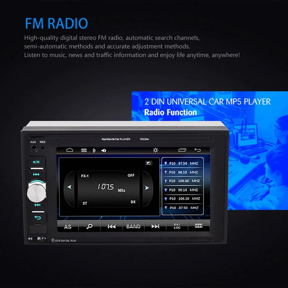 6.2-inch Dual Din Car Mp5 Player Hd Bluetooth Hands-free Call
