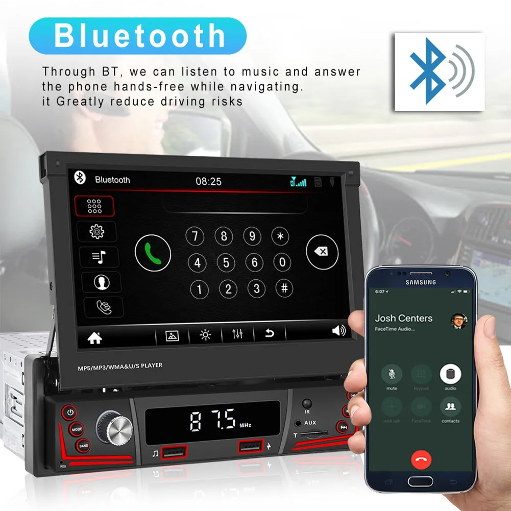 7-inch Car Multimedia Mp5 Player Retractable Screen Bluetooth