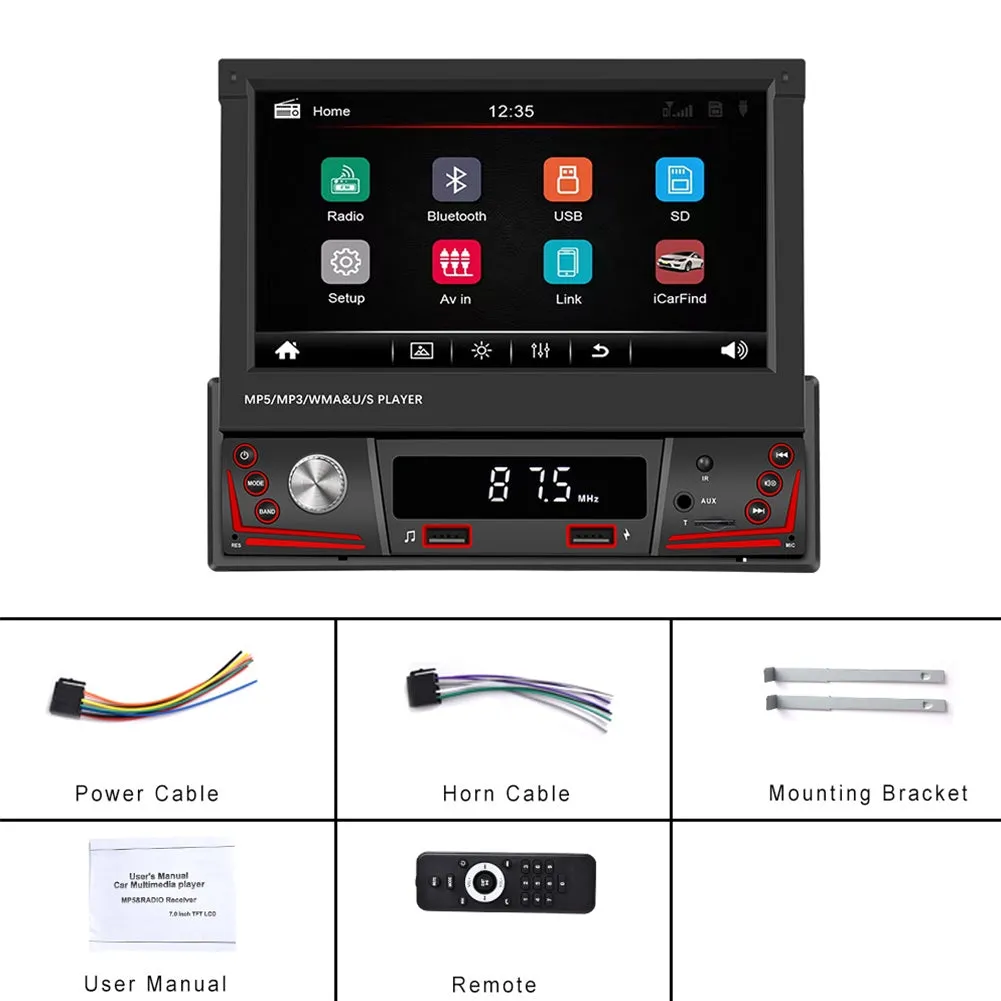 7-inch Car Multimedia Mp5 Player Retractable Screen Bluetooth