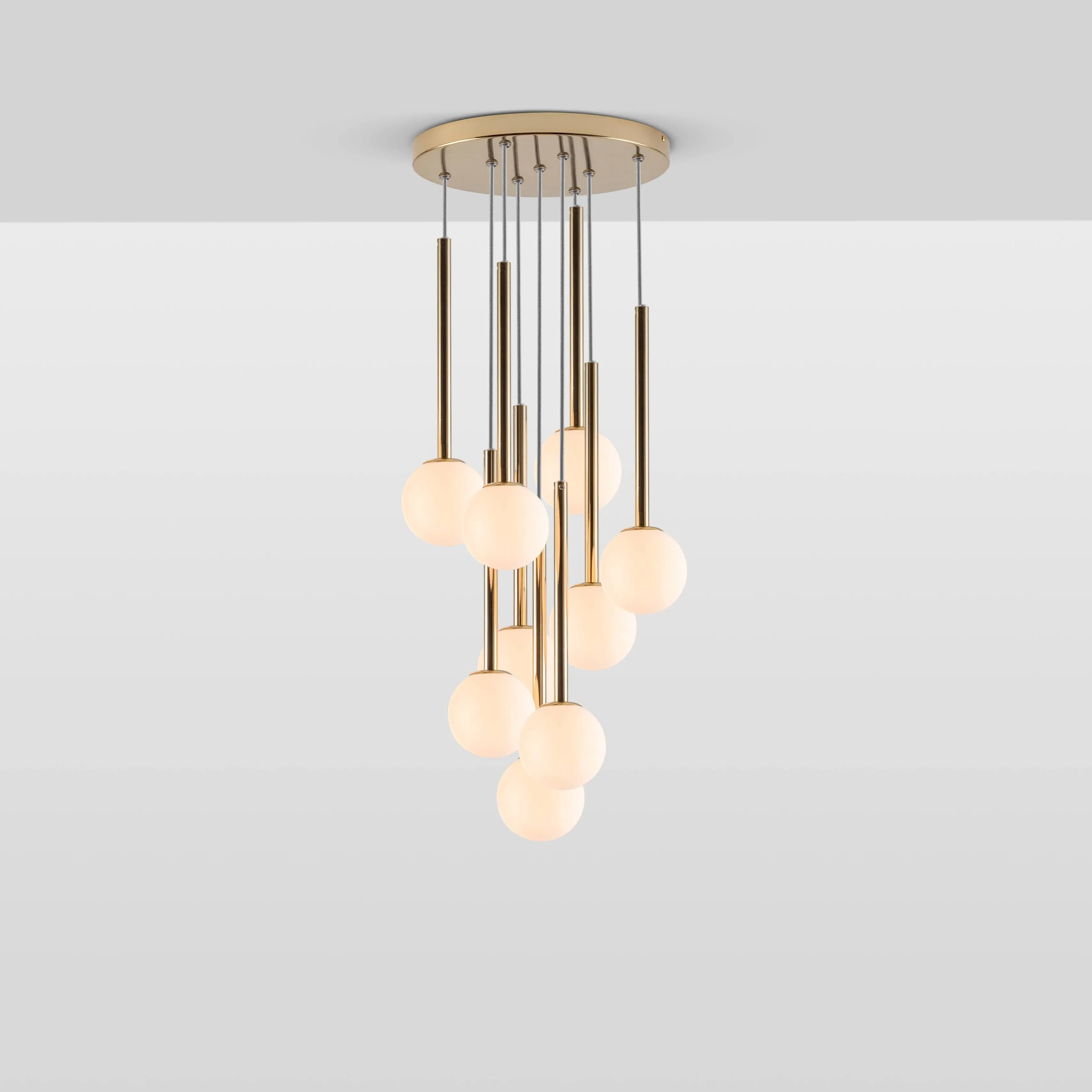 9 Shade Opal Ball Cluster Ceiling Light | Brass
