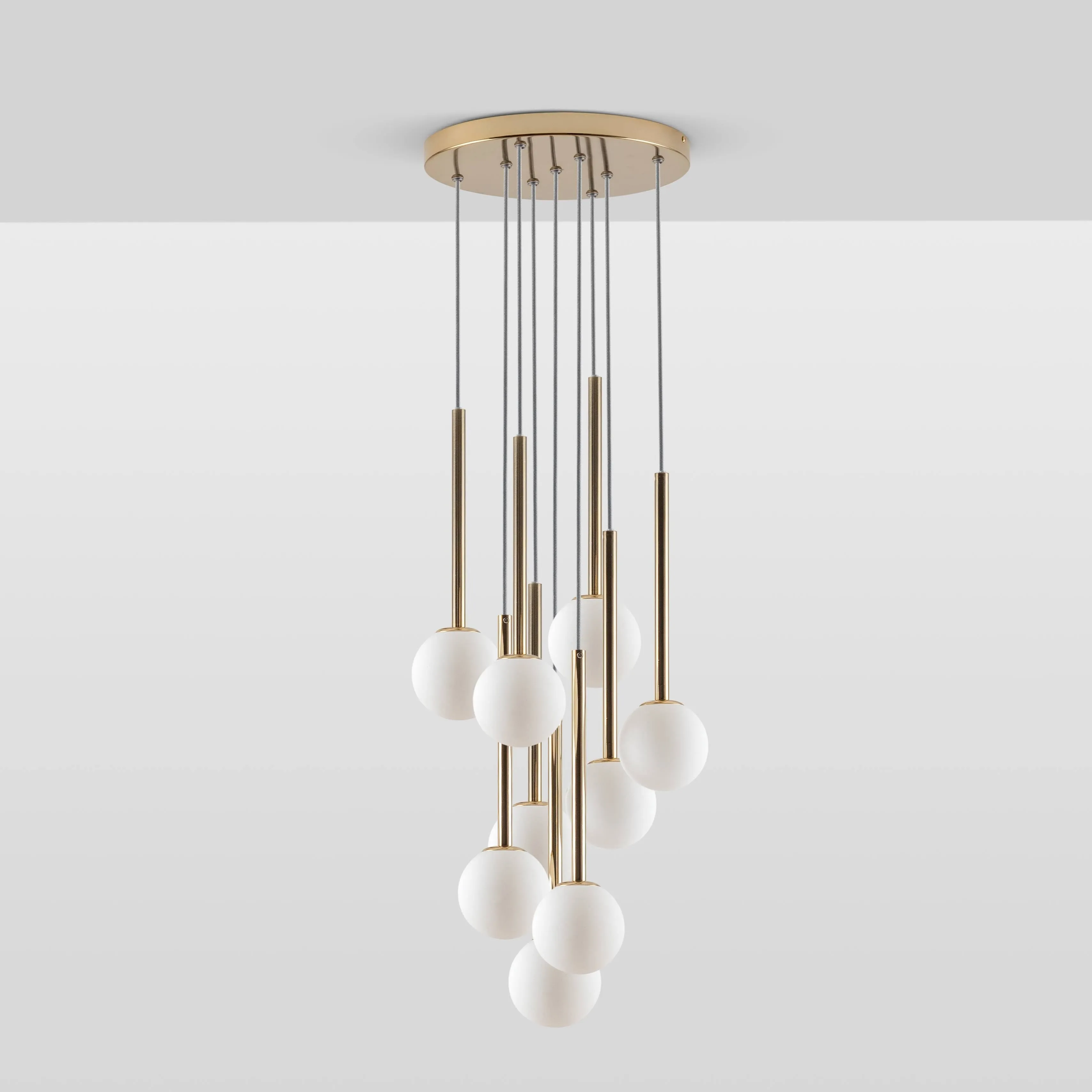 9 Shade Opal Ball Cluster Ceiling Light | Brass