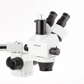 AmScope SM-3 Series Simul-Focal Lockable Zoom Trinocular Stereo Microscope with 64 LED Compact Ring Light and Optional Digital Camera on Single Arm Boom Stand