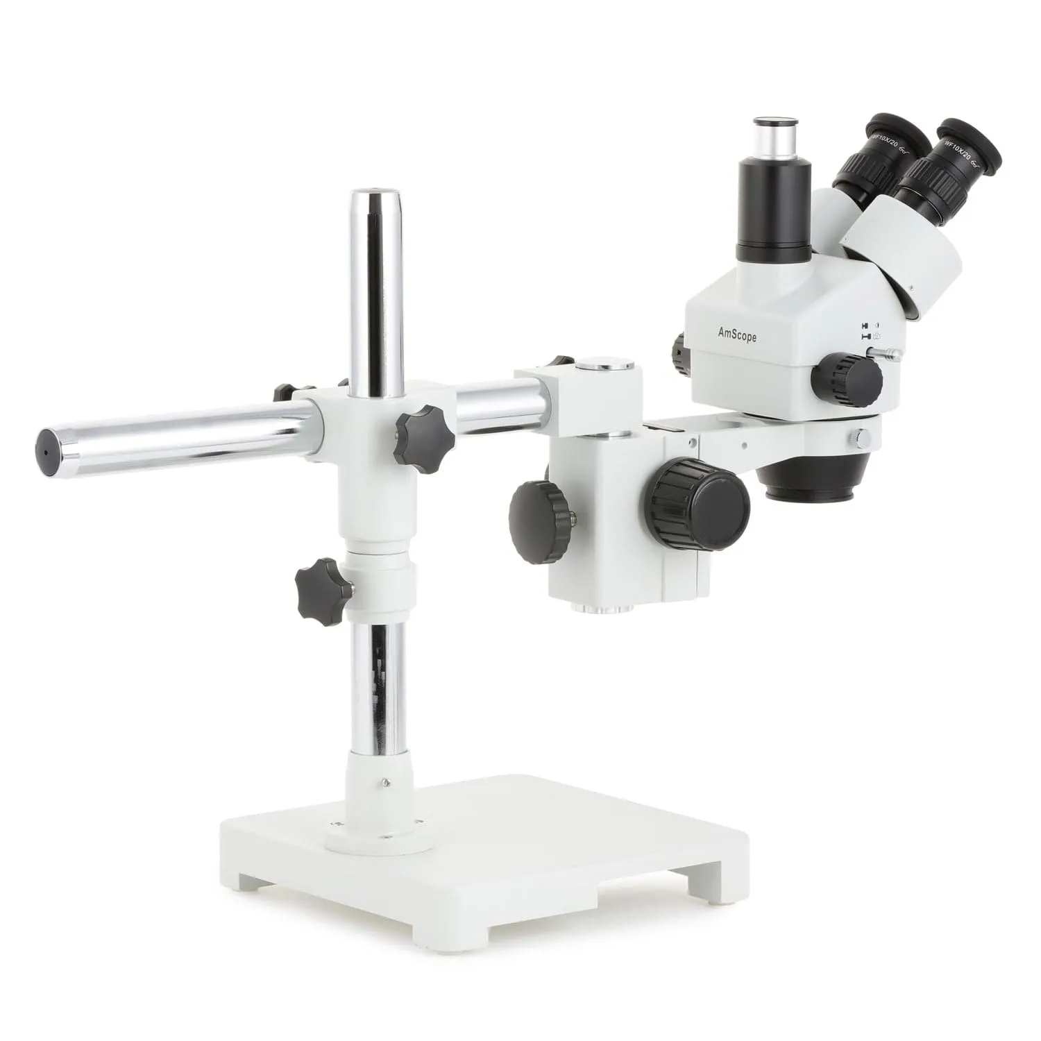 AmScope SM-3 Series Zoom Trinocular Stereo Microscope with 64 LED Compact Ring Light and Optional Digital Camera on Single Arm Boom Stand