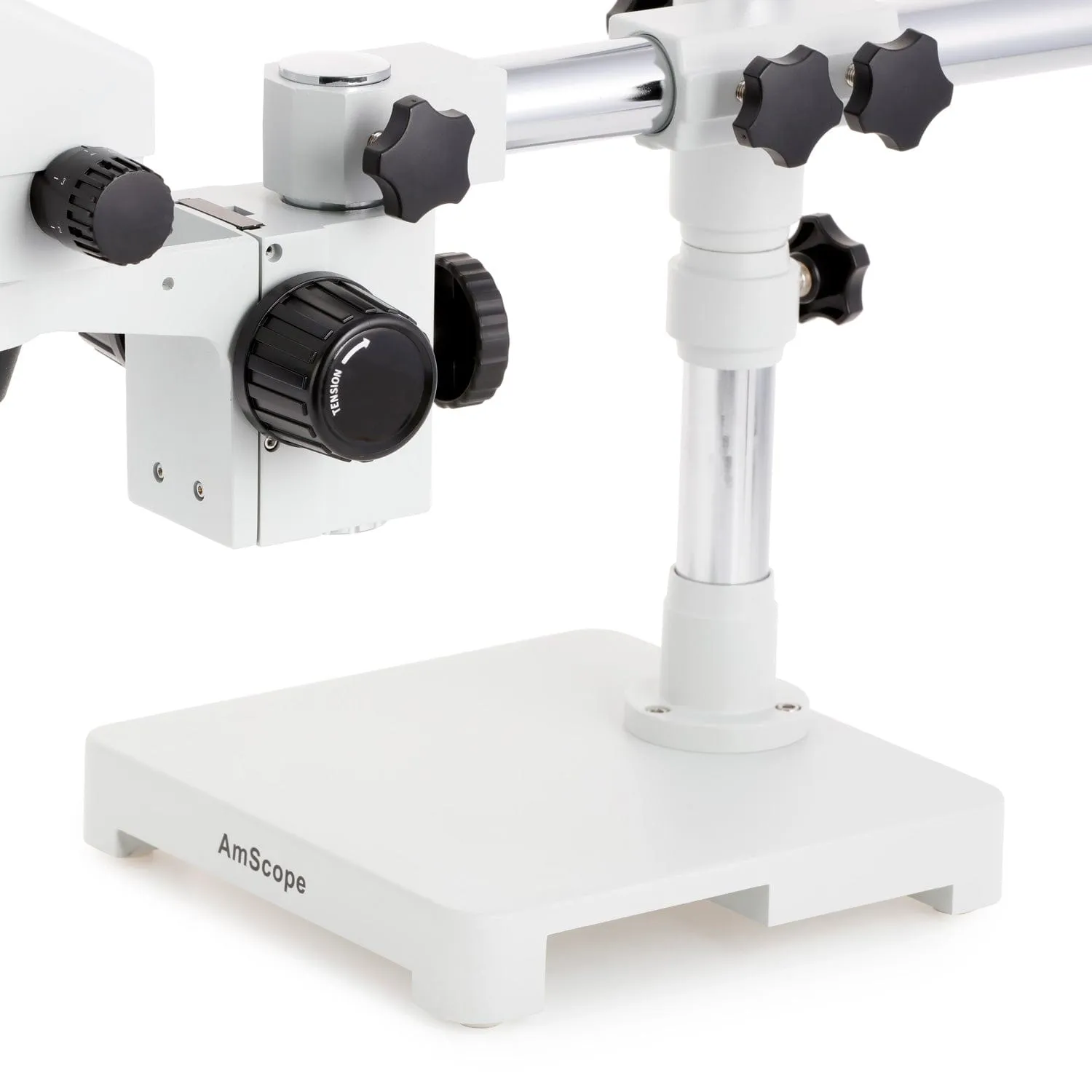 AmScope SM-3 Series Zoom Trinocular Stereo Microscope with 64 LED Compact Ring Light and Optional Digital Camera on Single Arm Boom Stand