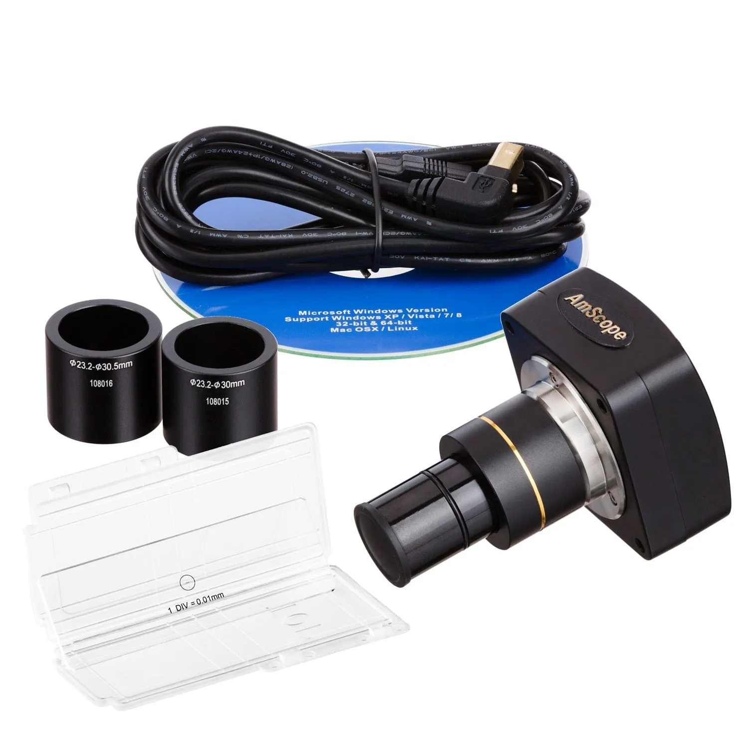 AmScope SM-3 Series Zoom Trinocular Stereo Microscope with 64 LED Compact Ring Light and Optional Digital Camera on Single Arm Boom Stand