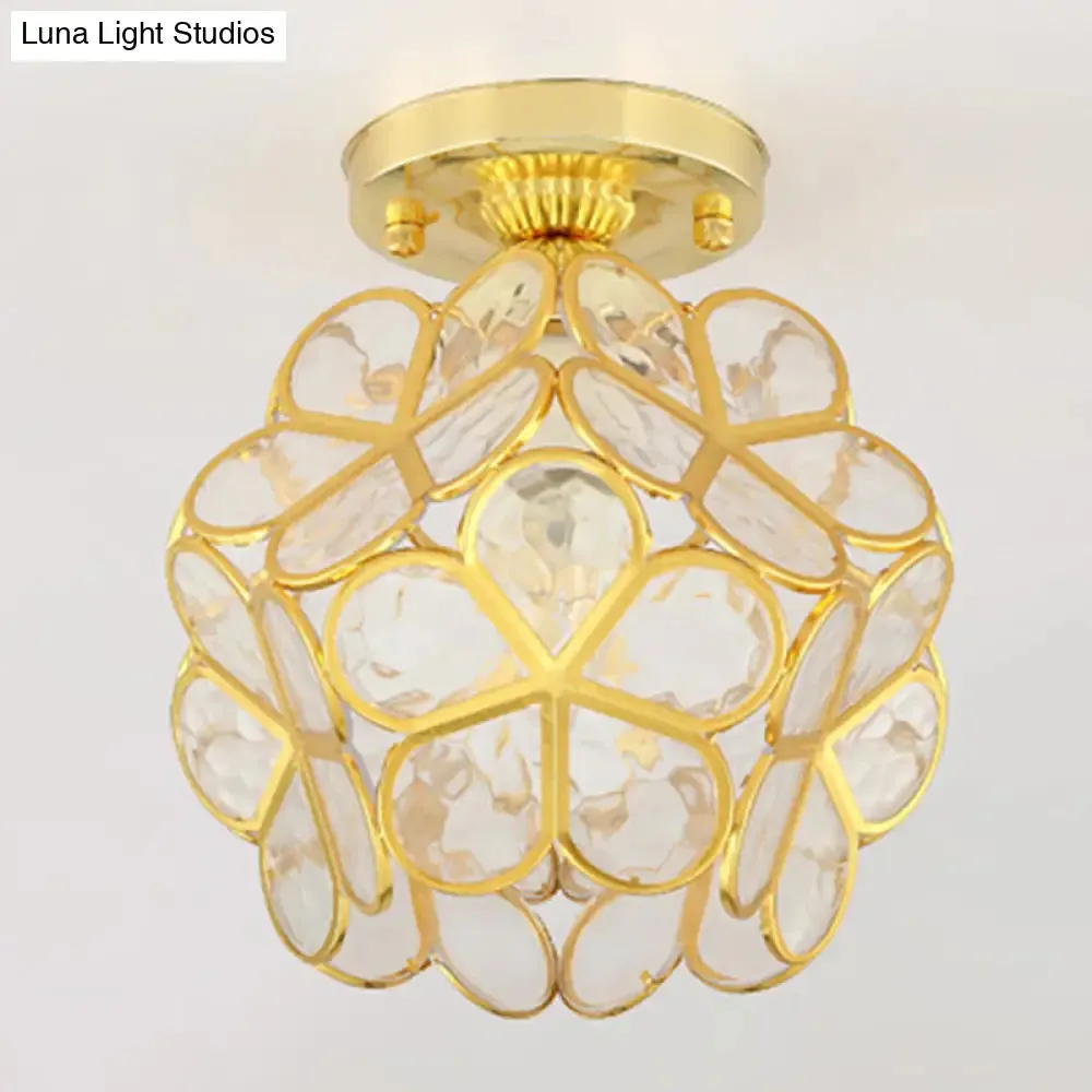 Antique Gold Colonial Style Petal Polyhedron Ceiling Light Flush-mount Lamp