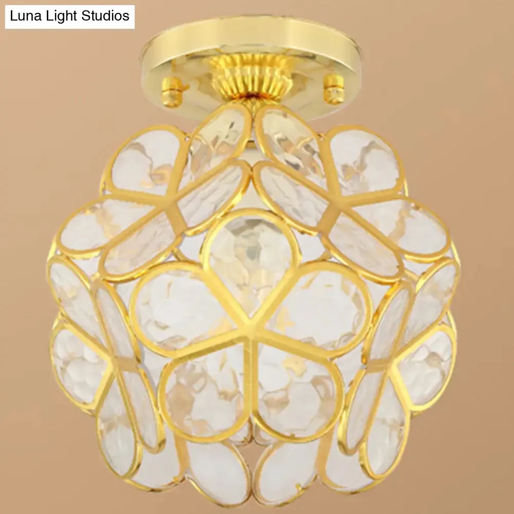 Antique Gold Colonial Style Petal Polyhedron Ceiling Light Flush-mount Lamp