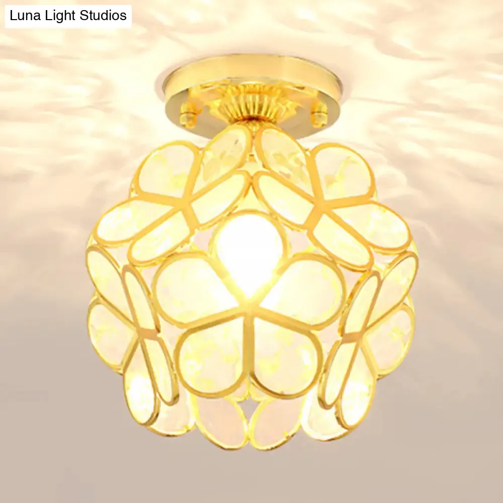 Antique Gold Colonial Style Petal Polyhedron Ceiling Light Flush-mount Lamp