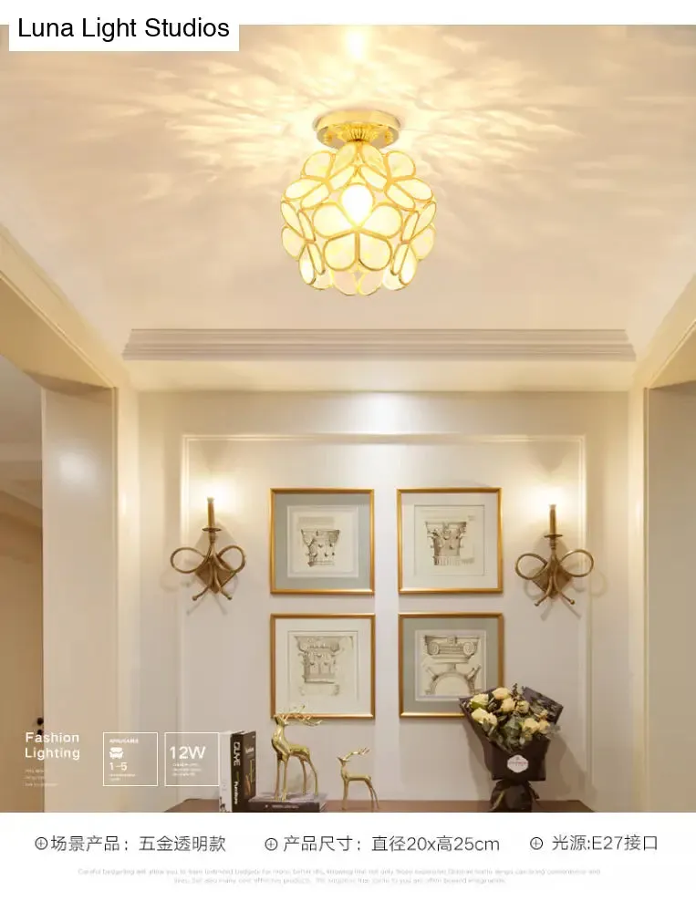 Antique Gold Colonial Style Petal Polyhedron Ceiling Light Flush-mount Lamp