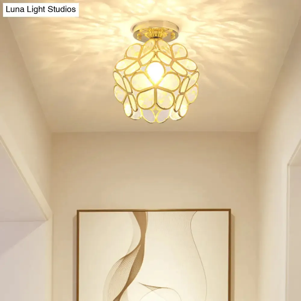 Antique Gold Colonial Style Petal Polyhedron Ceiling Light Flush-mount Lamp