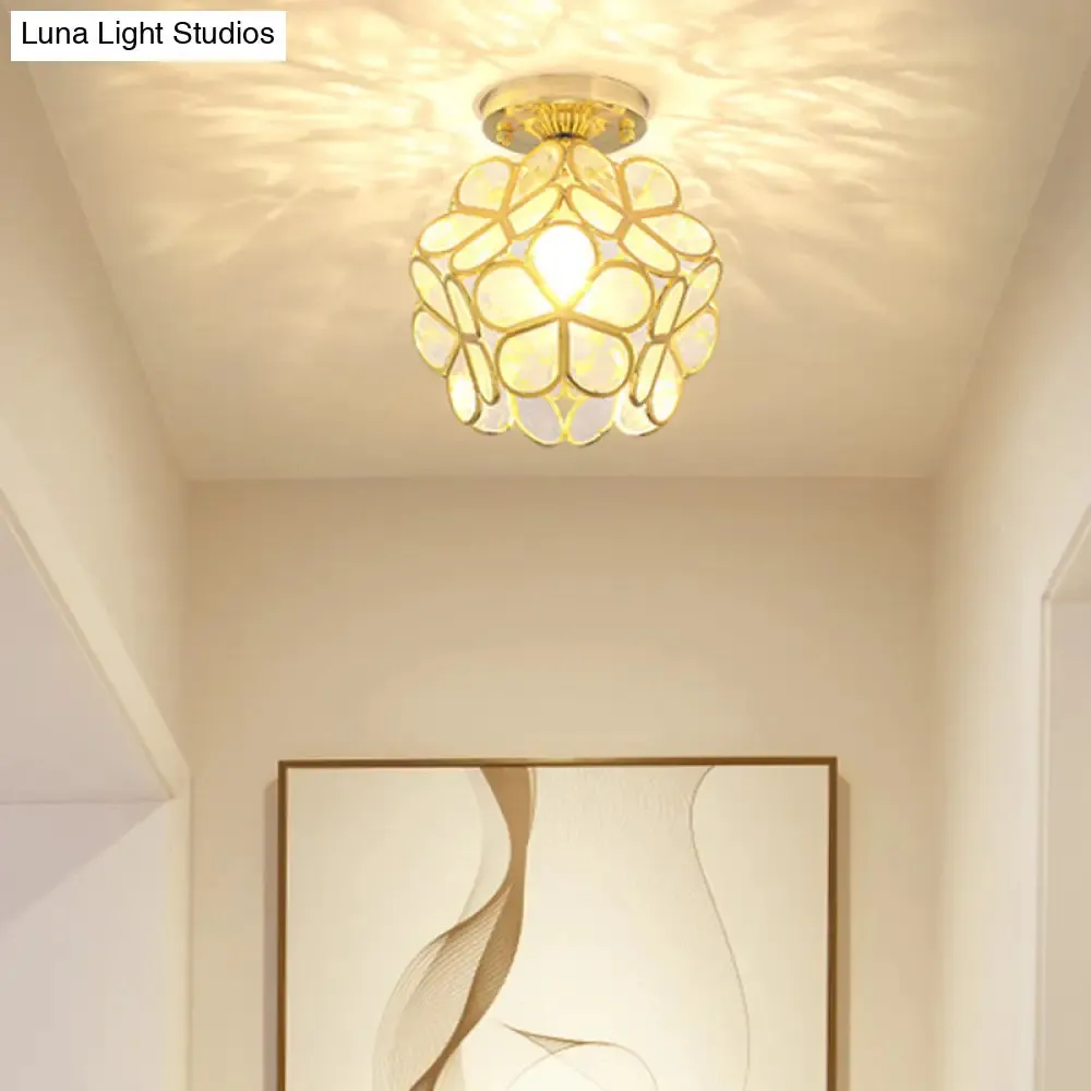 Antique Gold Colonial Style Petal Polyhedron Ceiling Light Flush-mount Lamp