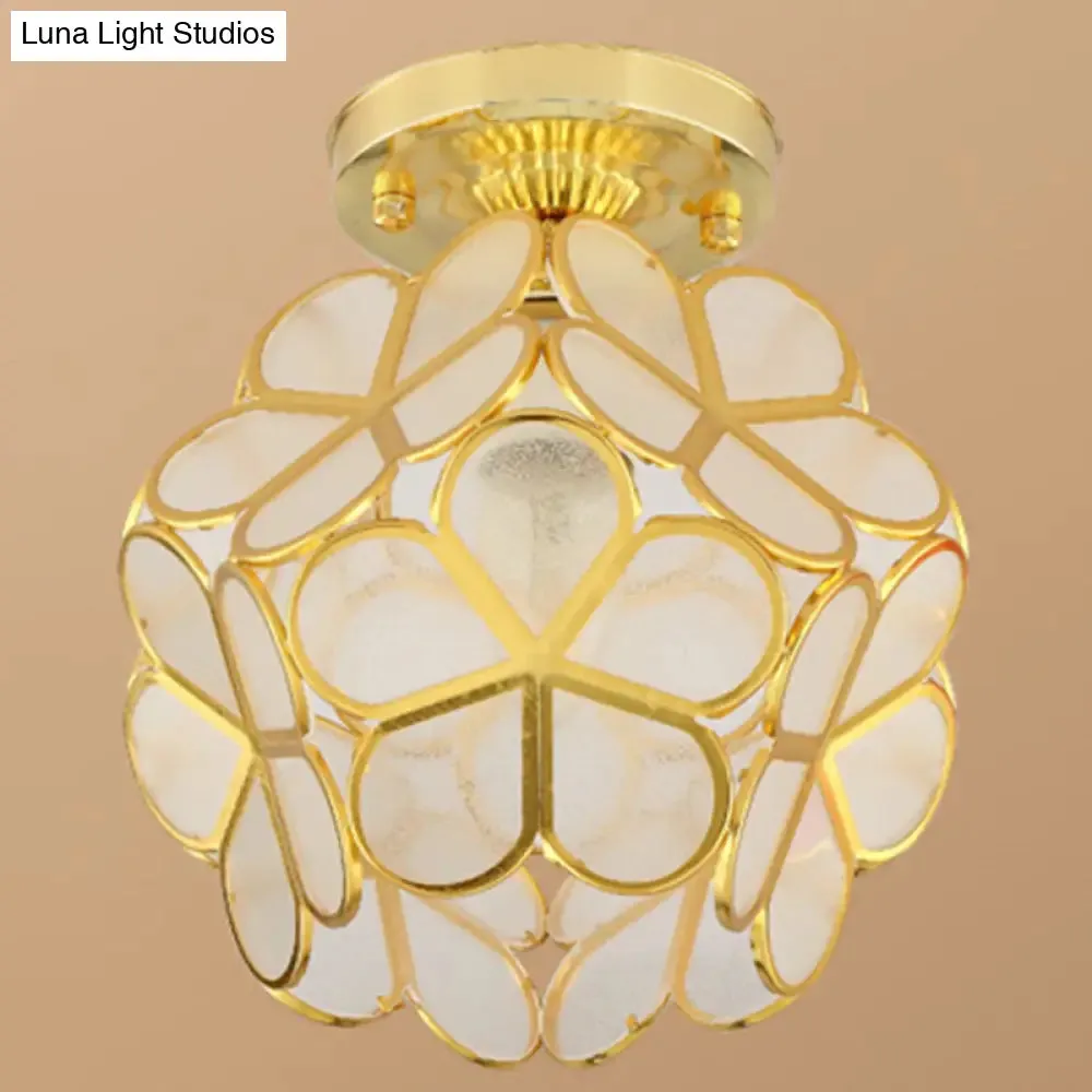 Antique Gold Colonial Style Petal Polyhedron Ceiling Light Flush-mount Lamp
