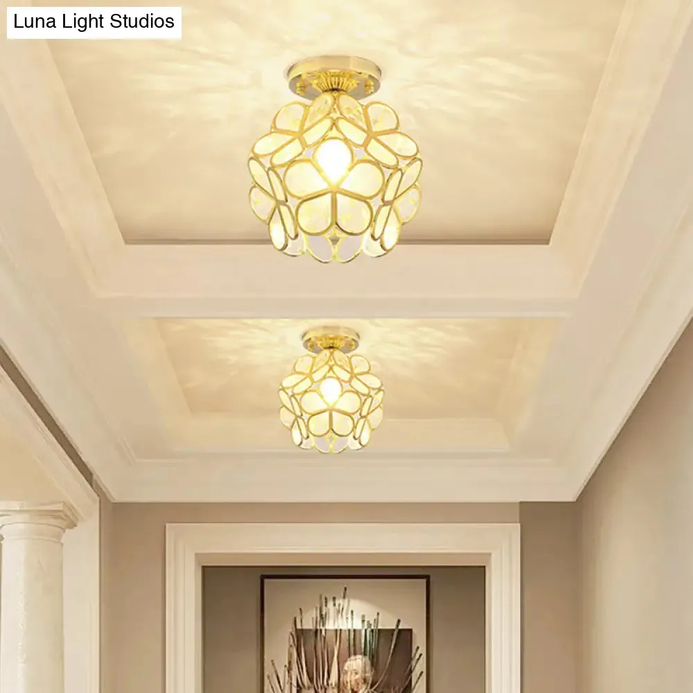 Antique Gold Colonial Style Petal Polyhedron Ceiling Light Flush-mount Lamp