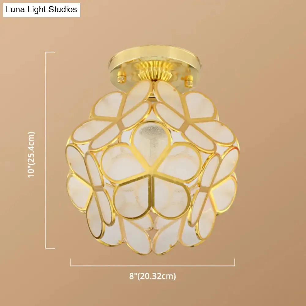 Antique Gold Colonial Style Petal Polyhedron Ceiling Light Flush-mount Lamp