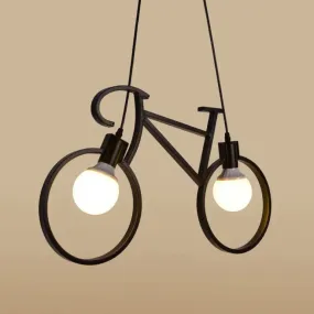 Art Deco Metallic Bicycle Bedroom Pendant Light - 2 Bulbs Suspended Lighting Fixture