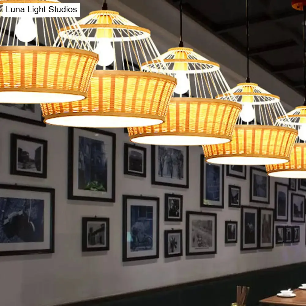 Asian Rattan Hand-Twisted Wood Ceiling Lamp: 1-Bulb Pendant Lighting for Bedside