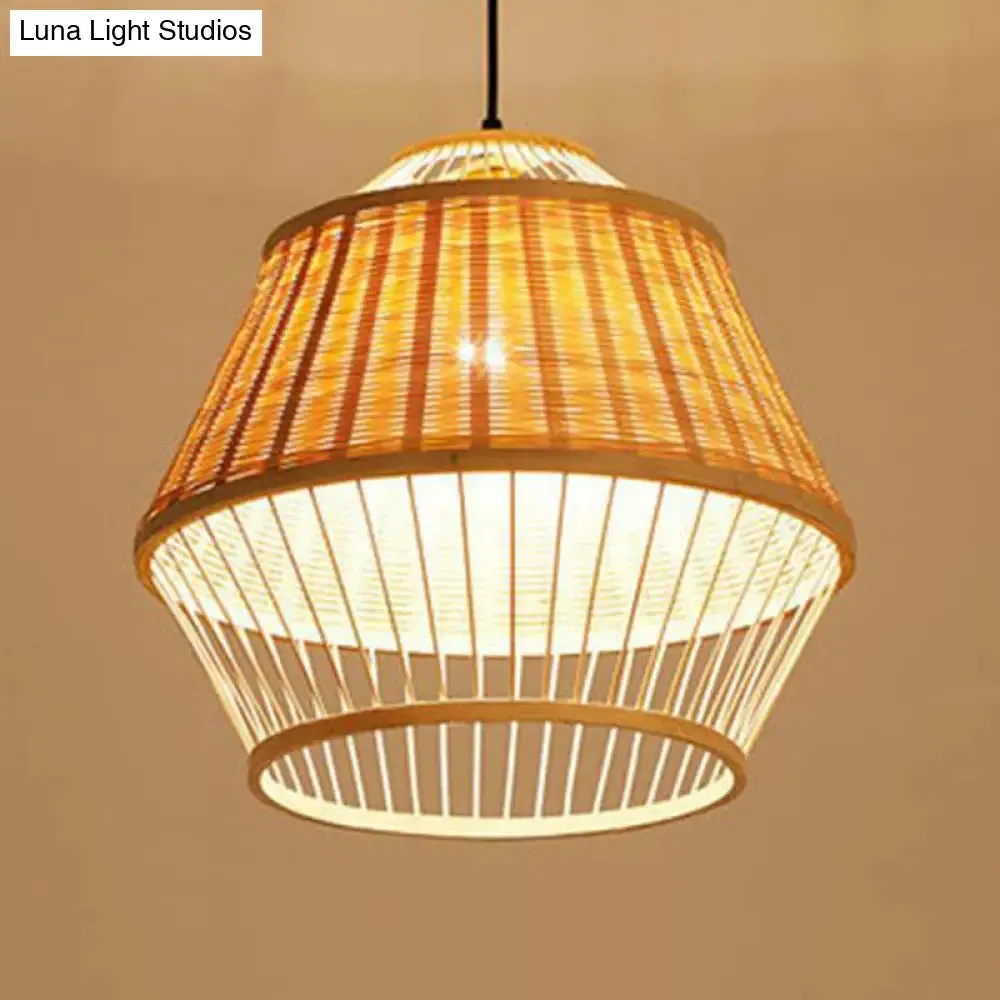 Asian Rattan Hand-Twisted Wood Ceiling Lamp: 1-Bulb Pendant Lighting for Bedside