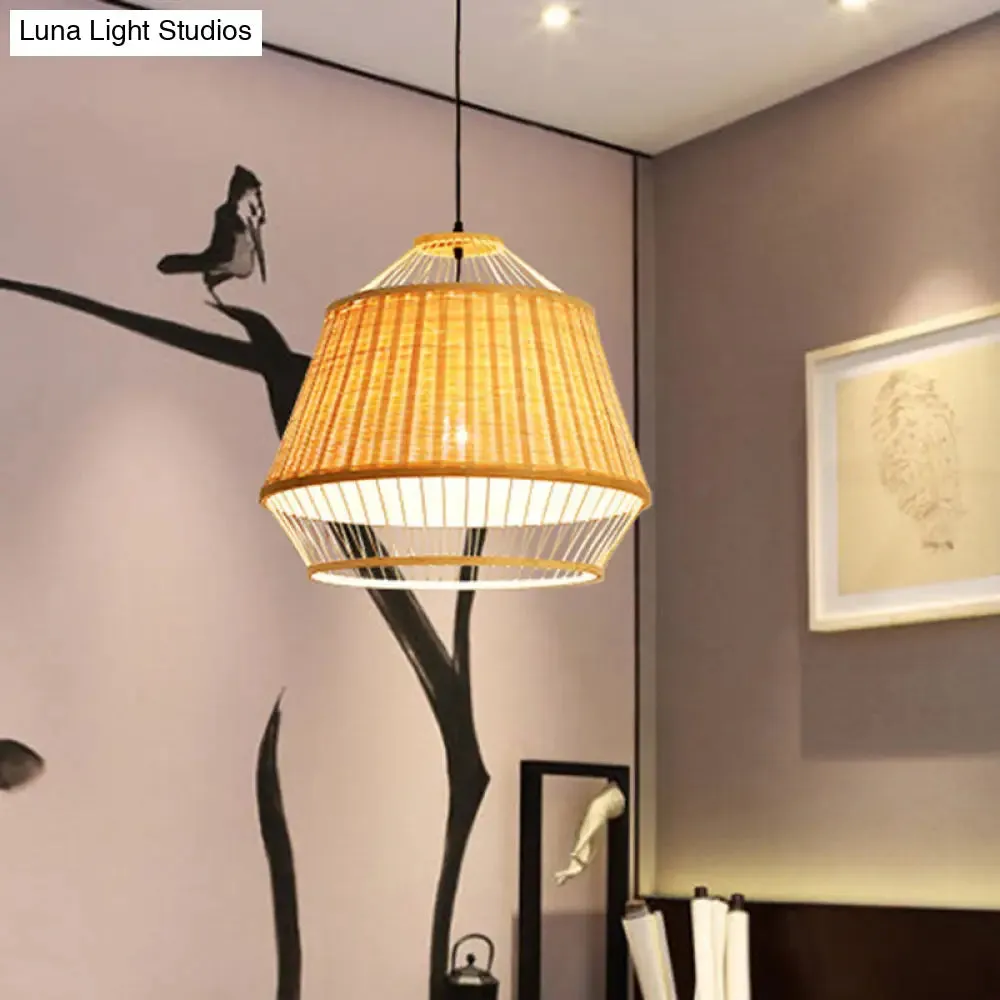 Asian Rattan Hand-Twisted Wood Ceiling Lamp: 1-Bulb Pendant Lighting for Bedside