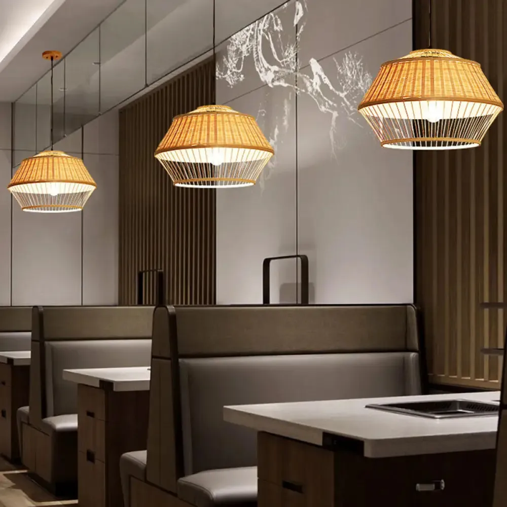 Asian Rattan Hand-Twisted Wood Ceiling Lamp: 1-Bulb Pendant Lighting for Bedside
