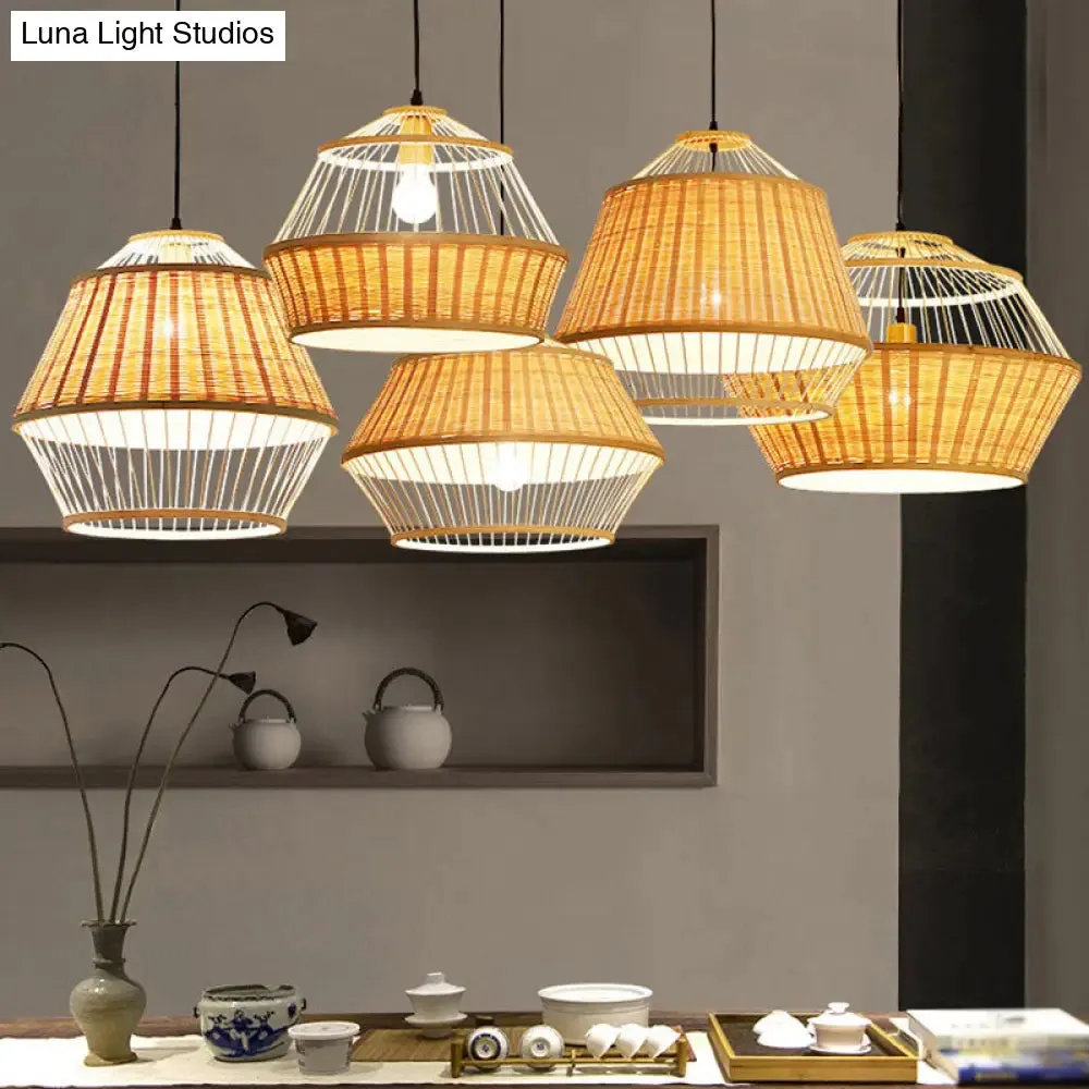 Asian Rattan Hand-Twisted Wood Ceiling Lamp: 1-Bulb Pendant Lighting for Bedside