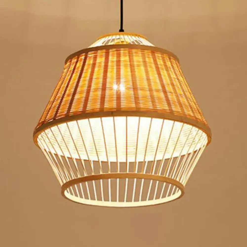 Asian Rattan Hand-Twisted Wood Ceiling Lamp: 1-Bulb Pendant Lighting for Bedside