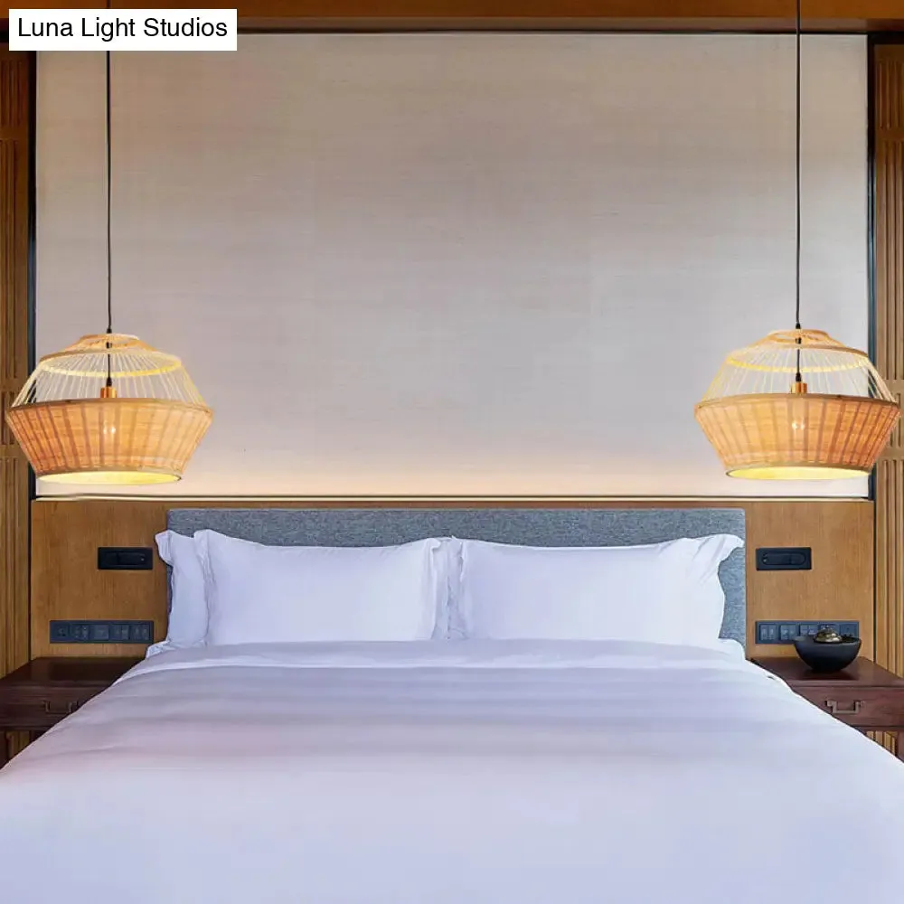 Asian Rattan Hand-Twisted Wood Ceiling Lamp: 1-Bulb Pendant Lighting for Bedside