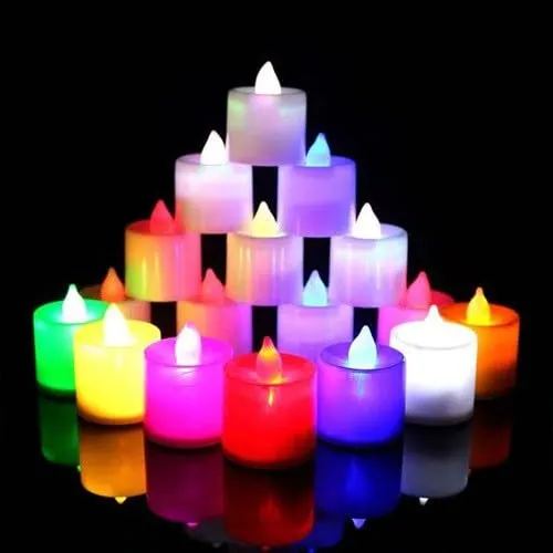 B S NATURAL Multi Color Changing LED Tea Light Candle, Smokeless, Flame Less, Battery Operated Led Multi Color Candles Diya for Diwali Gift, Flickering LED Tealights (Multi Color, Pack of 24)