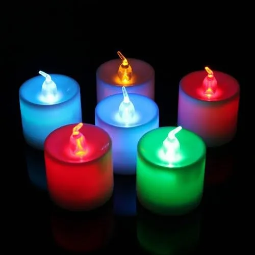 Bindian Multi Color Changing LED Tea Light Candle, Smokeless, Flame Less, Battery Operated Led Multi Color Candles Diya for Diwali Gift, Flickering LED Tealights (Multi Color, Pack of 6)