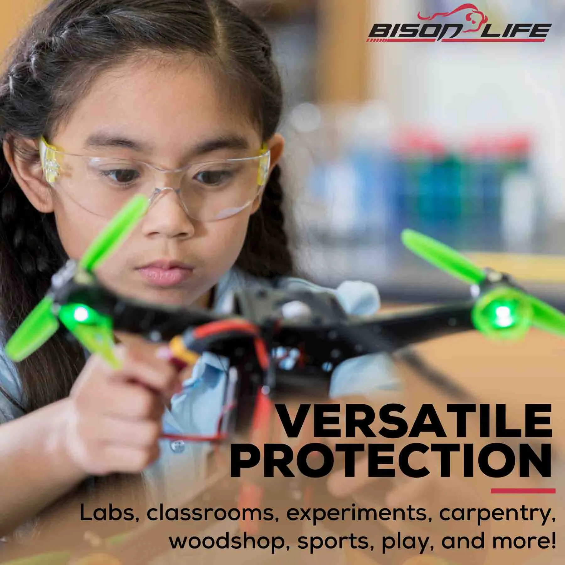 Bison Life Kids Safety Glasses, Clear Lens with Assorted Color Temple, Anti-Scratch