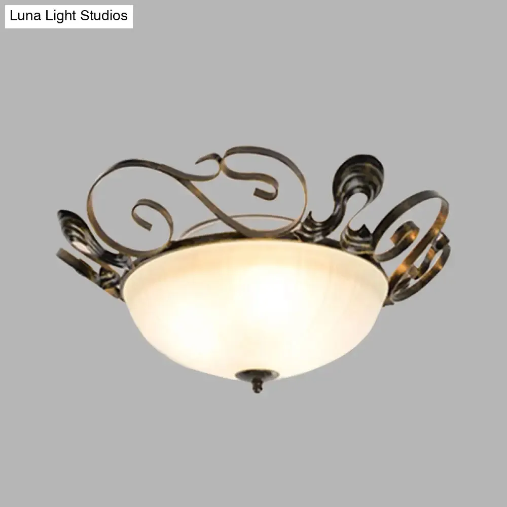 Black 3-Light Classic Ceiling Fixture with White Glass Bowl - Ideal for Living Room Flush Lighting