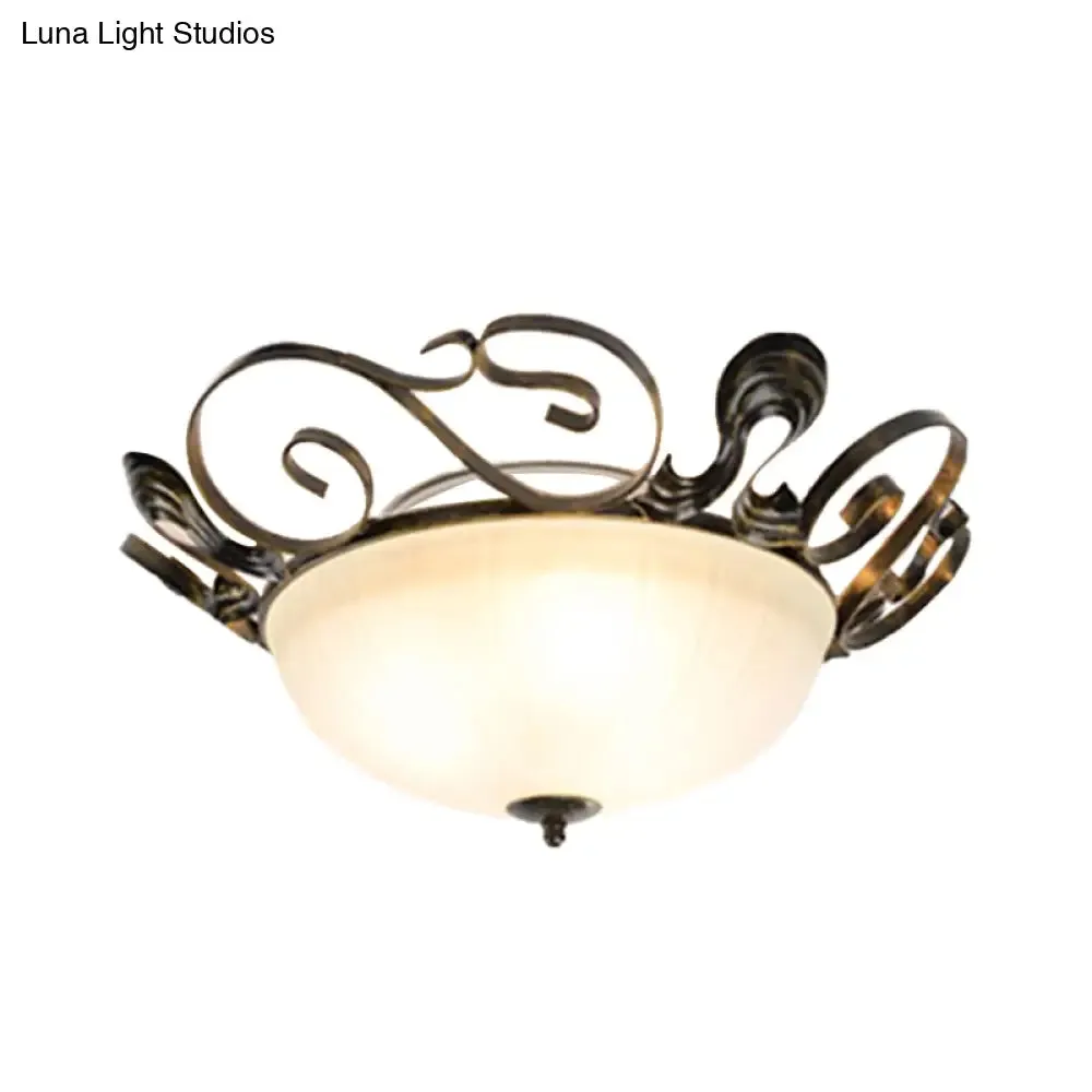 Black 3-Light Classic Ceiling Fixture with White Glass Bowl - Ideal for Living Room Flush Lighting